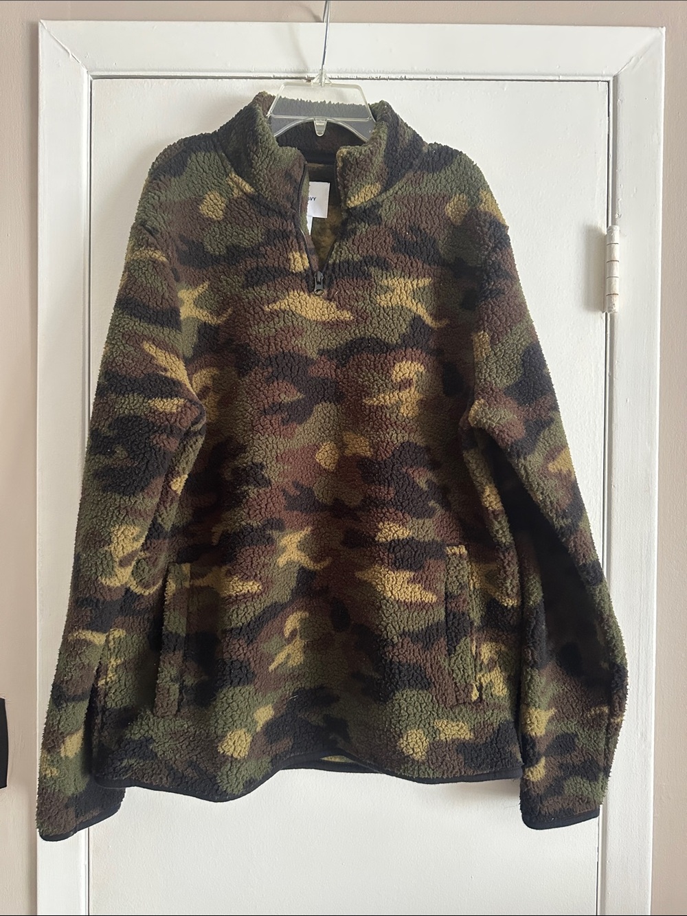 Men's Camouflage Sherpa Quarter-Zip Pullover Sweater - Green Camo